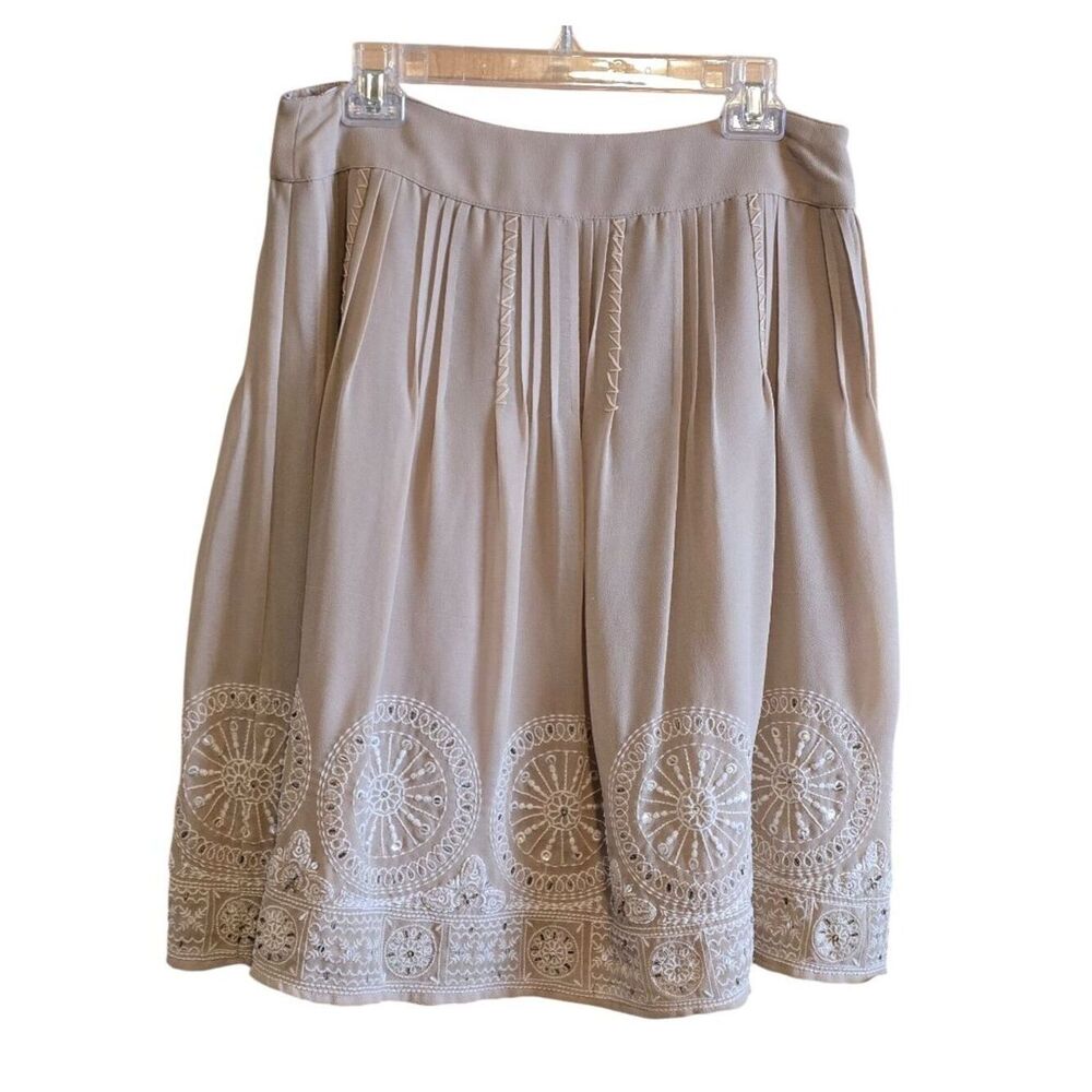 Chicos Embroidered Pleated Beige Skirt boho cottagecore grannycore